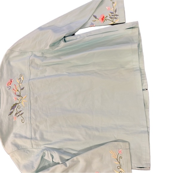 Women’s Blue Bomber Jacket with Floral Embroidery - Picture 3 of 3